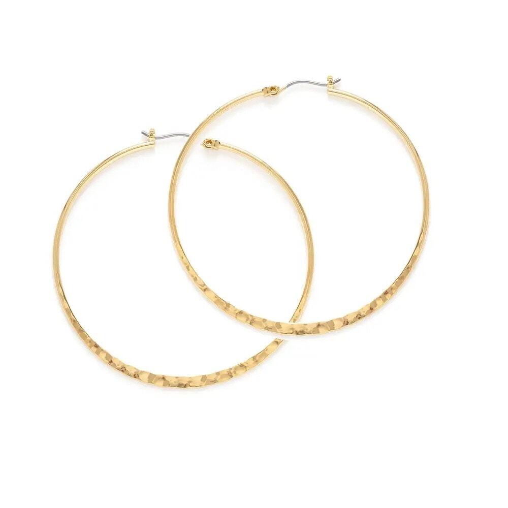 NWT Amano Studio Hammered 1.5 Inch Waterproof Hoop Earrings Gold Plated Hypo